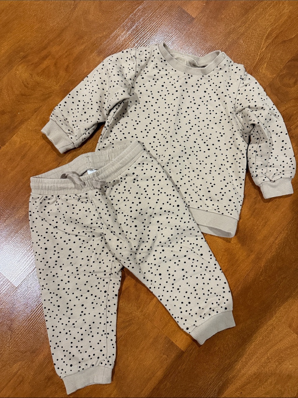 H&M Beige and Black Polka Dot Kids Pajama Set
